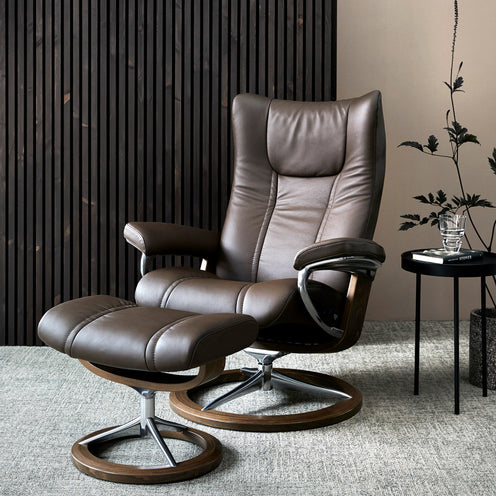 Stressless Wing Chesnut Chair and Ottoman (Large)